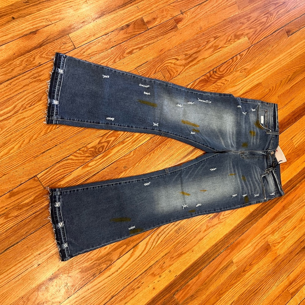 First row flared denim